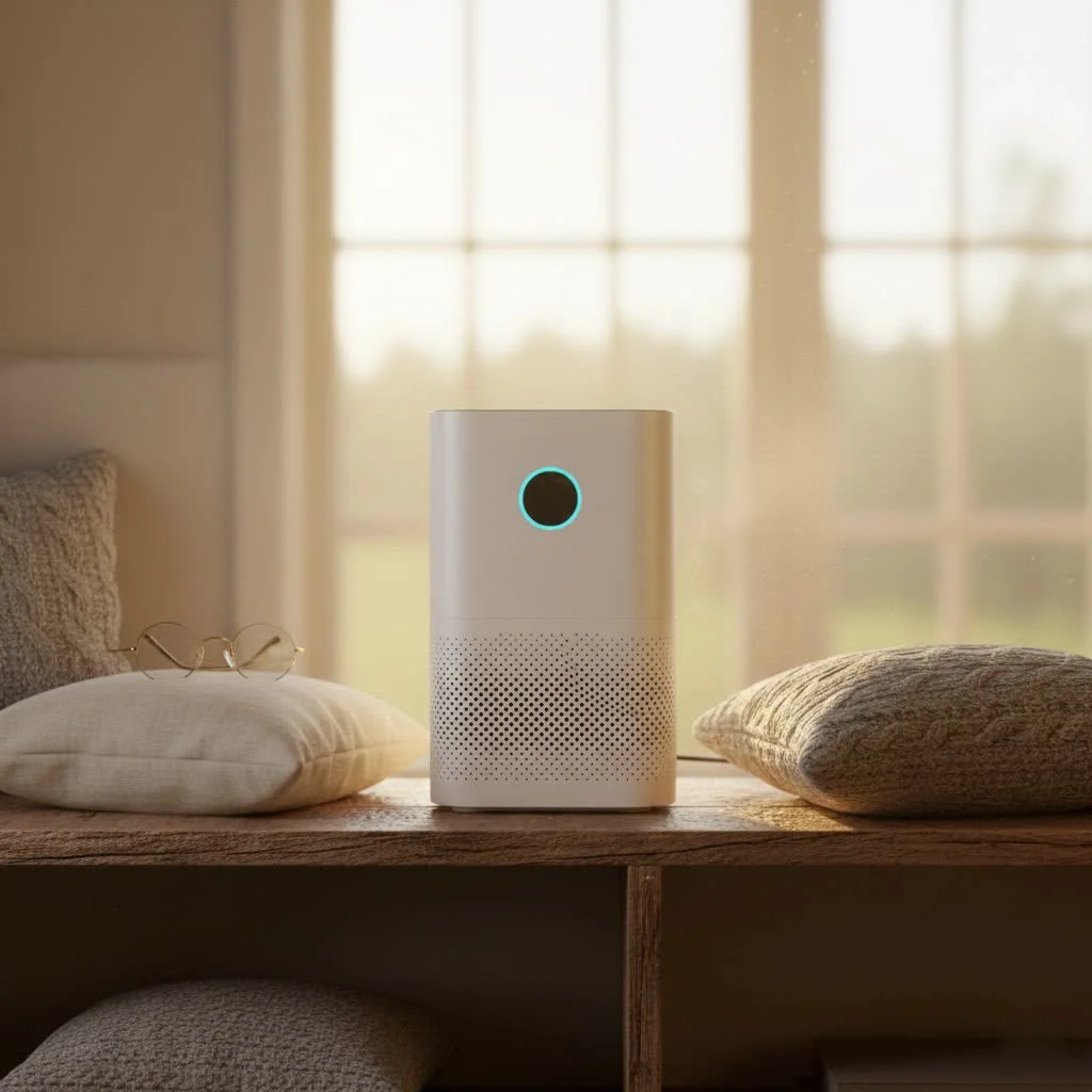 Honeywell air purifier in a modern living room