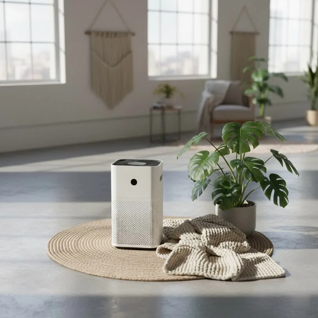 HEPA room air purifier filtering indoor air