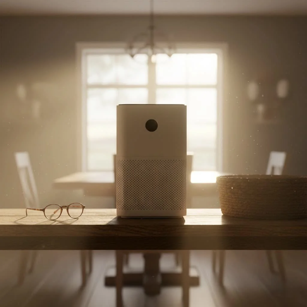 Holmes air purifier unit in a modern living room