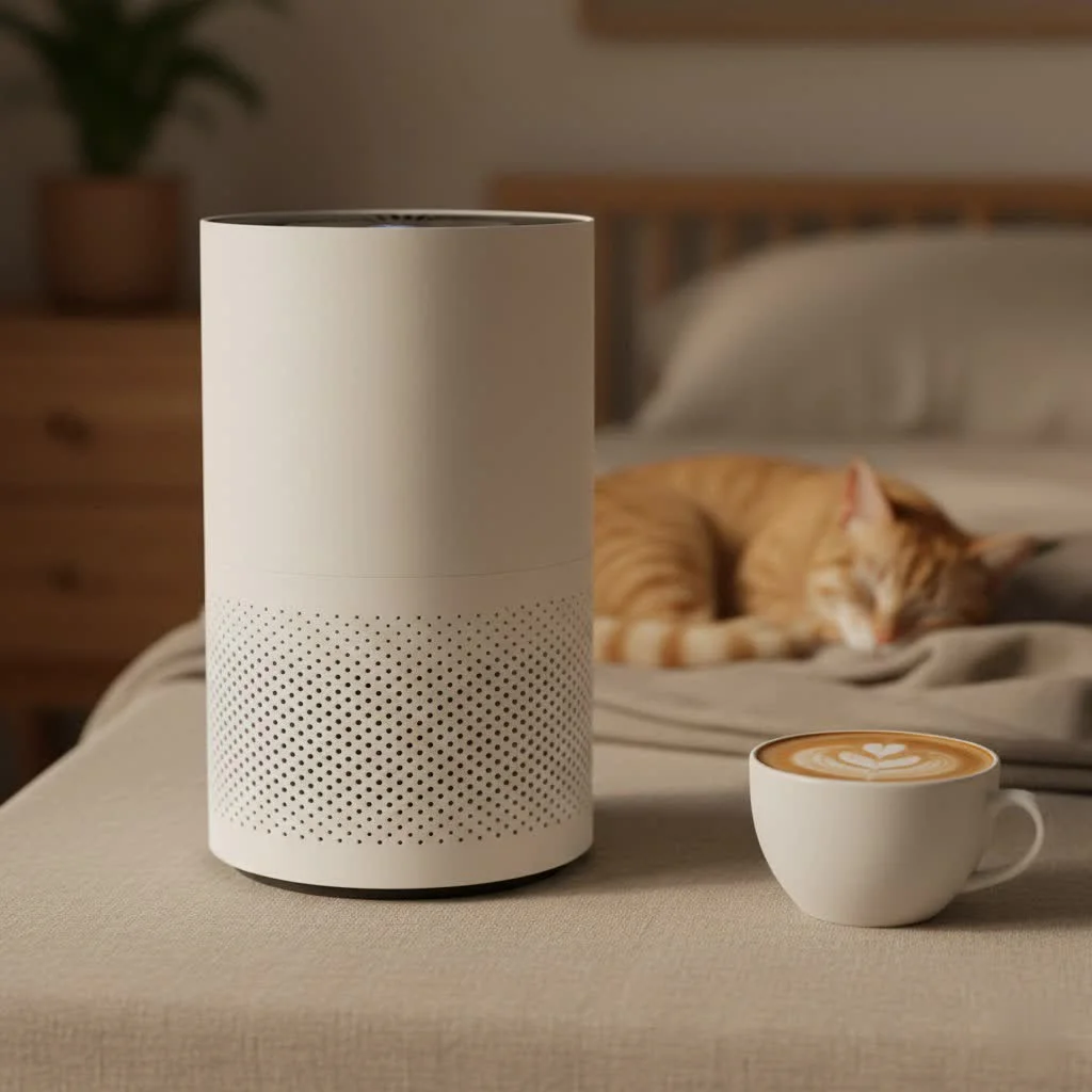 Ionic air purifier releasing charged particles into a room